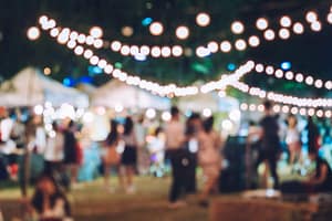 Café string lighting for an outdoor wedding and corporate event