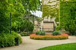 Professionally landscaped hospital grounds in Wisconsin featuring maintained lawns, landscaped walkways, ornamental plants, and welcoming outdoor spaces for patients, visitors, and staff.